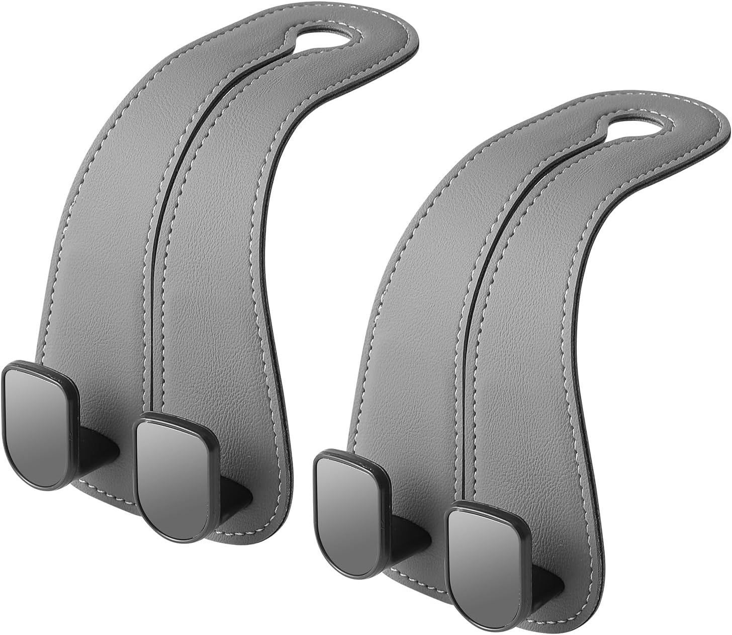 2 Pack KAFANLIN Car Headrest Hooks for Purses and Bags Cute Leather Car Seat Back Head Rest Double Hooks for Bags Cute Pink Beige Car Accessories Headrest Back Seat Handbags Hook (Black 2 Pack)