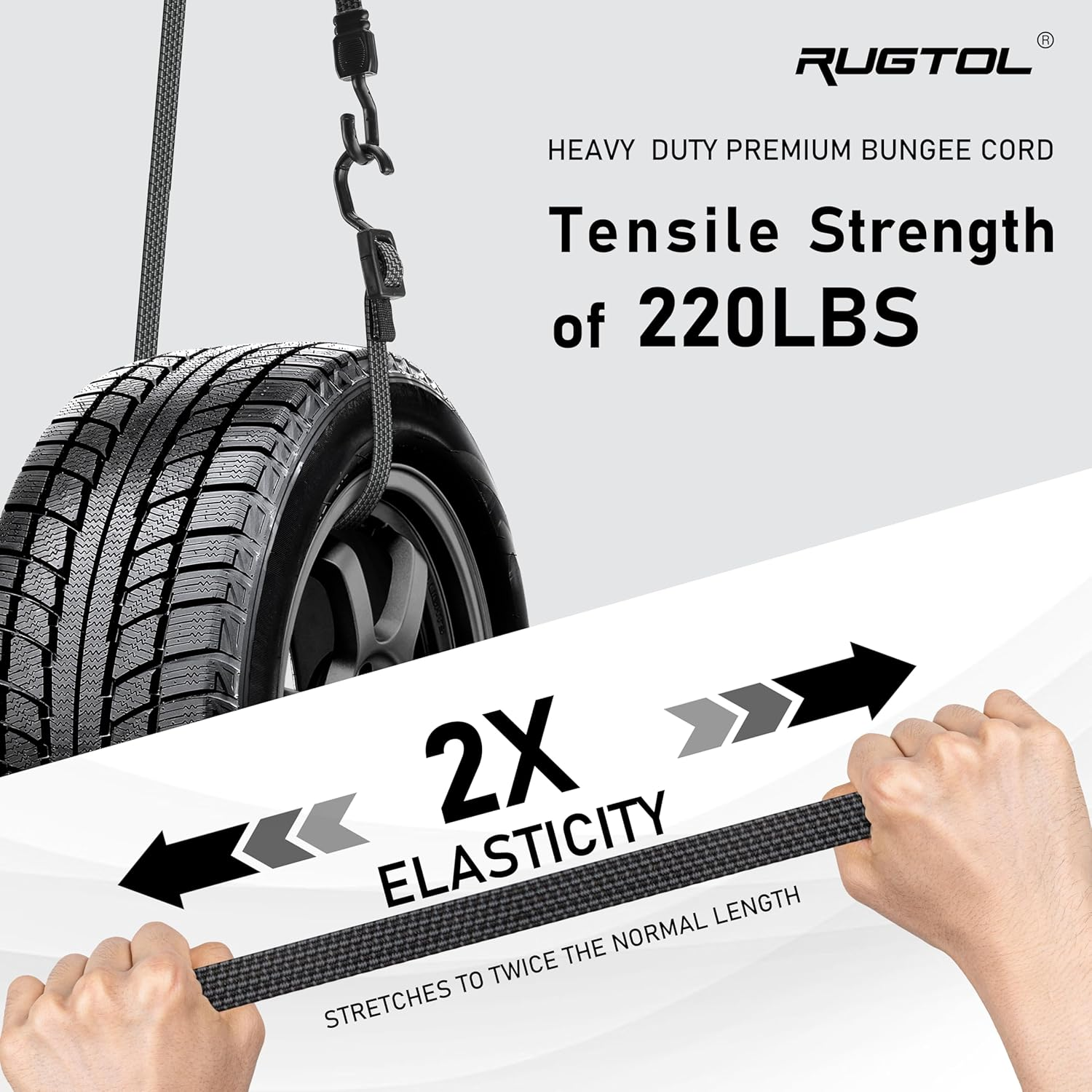 Rugtol Bungee Cords with Hooks, 200Cm Long Adjustable Flat Bungee Cords with Hooks Heavy Duty, Rubber Black Bungee Straps with Metal Buckle Hooks for Outdoor, Camping, Tarps, Bike Rack, Tent, 4 Pack image number 6