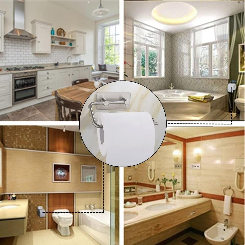 Toilet Paper Holder Stainless Steel Self Adhesive Wall Mount Toilet Roll Paper Holders Towel Hanger for Bathroom Kitchen Lavatory Hotel