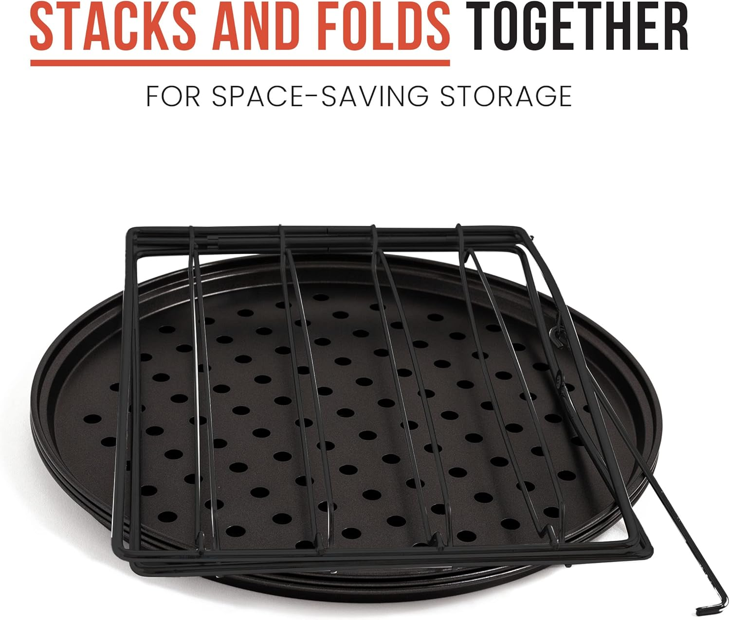 Chef Pomodoro Pizza Baking Set with 3 Pizza Pans and Pizza Rack, (11-Inch Pans), Non-Stick Perforated Pizza Trays for Oven, Grill, Pizza Pan with Holes, Pizza Pan for Oven, Barbeque, Bakeware Supplies image number 3