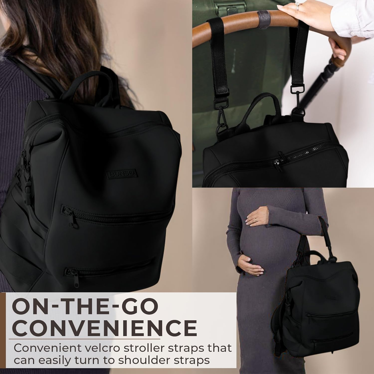 Lightweight Diaper Bag Backpack, Water-Resistant Neoprene Bag with Changing Pad, Stroller Straps, Wet Bag and Pouch image number 4