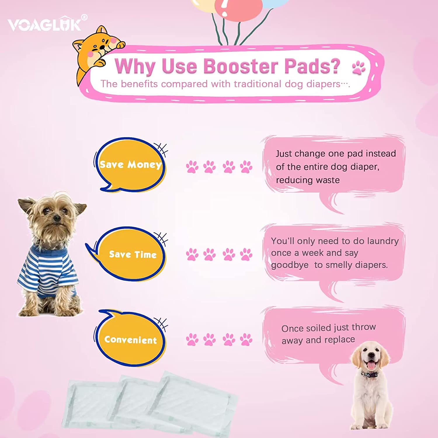 Dog Diaper Liners for Male and Female Dogs, 150Ct, Super Absorbent Disposable Dog Diapers Booster Pads Fit Most Pet Belly Bands and Wraps (Long) image number 3