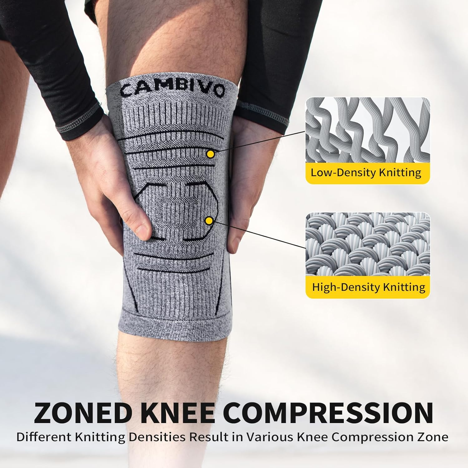 CAMBIVO Knee Brace for Women and Men with Side Stabilizer 2 Pack, Lightweight Knee Compression Sleeves for Knee Pain Relief, Knee Sleeves for Running, Workout and Daily Activities (Gray, Medium) image number 2