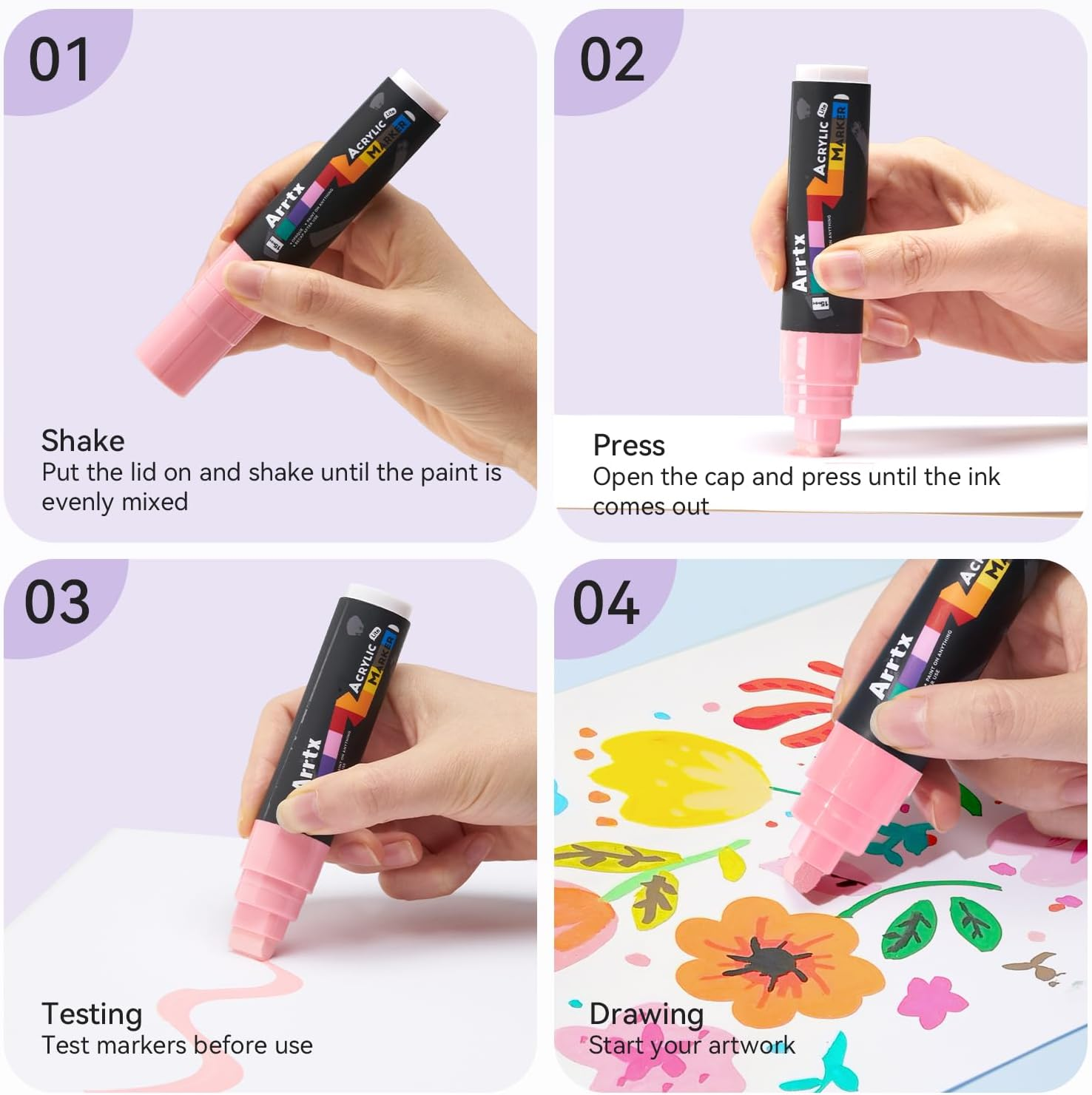 Arrtx 30 Color Acrylic Jumbo Markers 15Mm Jumbo Felt Tip, Acrylic Paint Pens for Rock Painting, Stone, Glass, Easter Egg, Wood and Fabric Painting-Acrylic Markers DIY Crafts Making Art Supplies image number 6