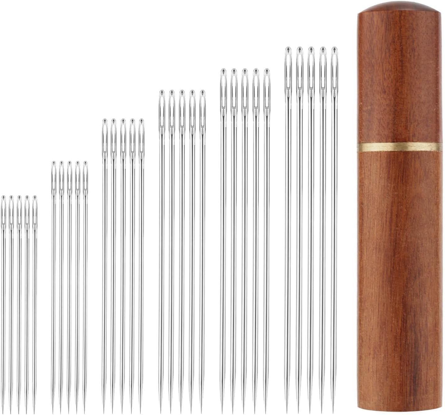 ZANZER 30Pcs Large Eye Stainless Steel Sewing Needles Kit with Wooden Needle Box - Includes 6 Sizes：Tapestry, Embroidery, Knitting, Yarn Needles for DIY Sewing Projects image number 6
