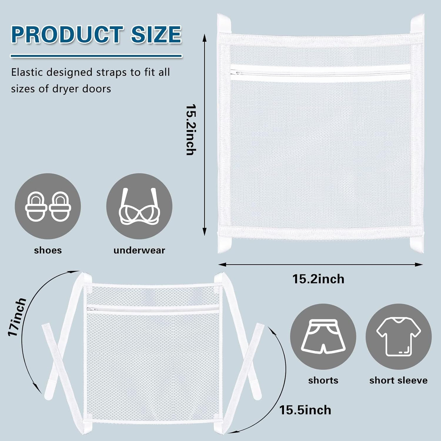16"X16" Sneaker Dryer Bag with Elastic Straps for Dryer Door - Shoe Net Laundry Bag for Shoes, Clothing, and Laundry - Easy to Install (1Pc) image number 6