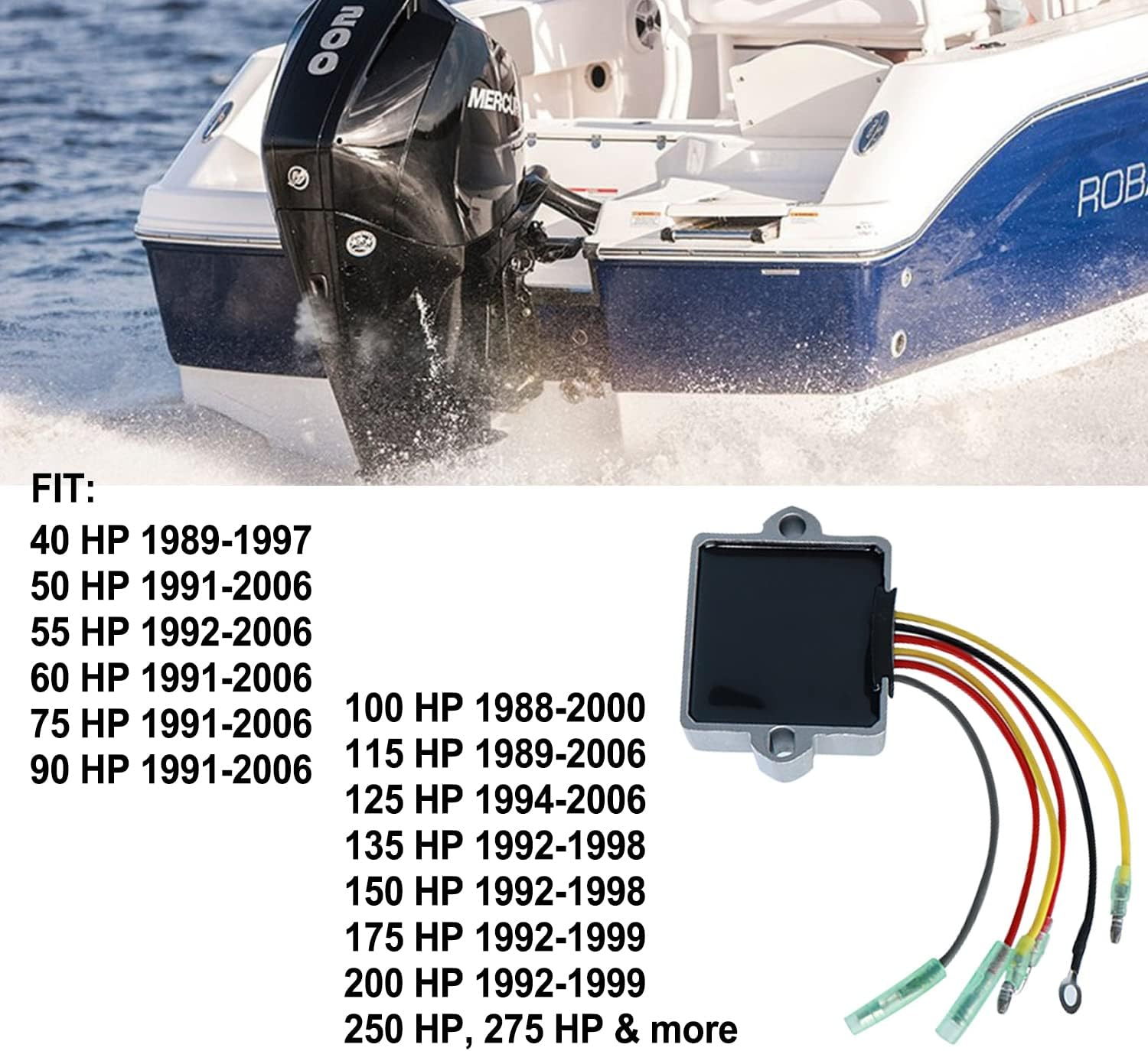 883072T Rectifier Voltage Regulator 6 Wire 12 Volt Compatible with Mariner Mercury Outboard 830179T, 815279T, 854515, 815279, 856748, 883072-75-200HP 1987-2005 - 2/3/4/6 Cylinder image number 1