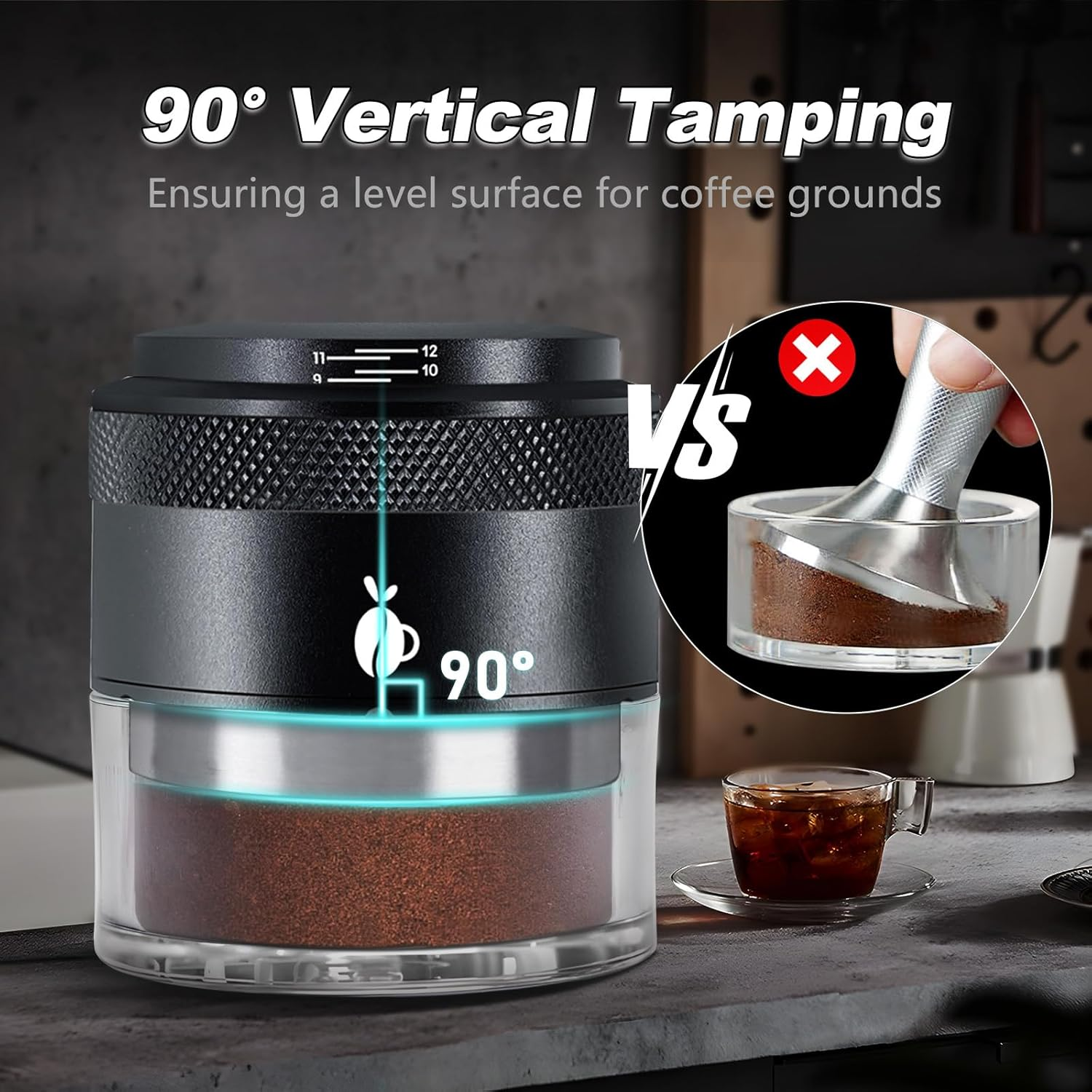 Espresso Tamper 51Mm, Adjustable Depth Coffee Tamper with Calibrated Spring Loaded, 304 Stainless Steel Palm Tamper Tool, Fits 51Mm Portafilter Basket (Black)