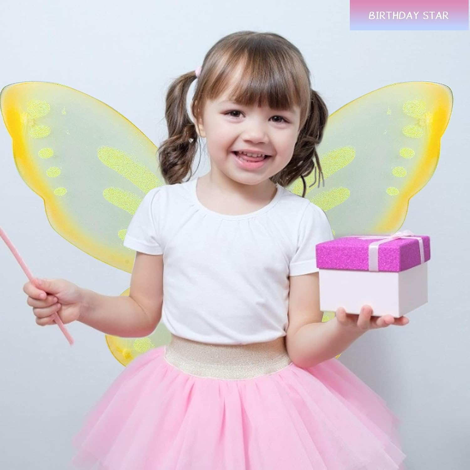 ZIRICHER Big Fairy Wings for Girls,Butterfly Fairy Wings Kids Costume Show Birthday Party Gift image number 1