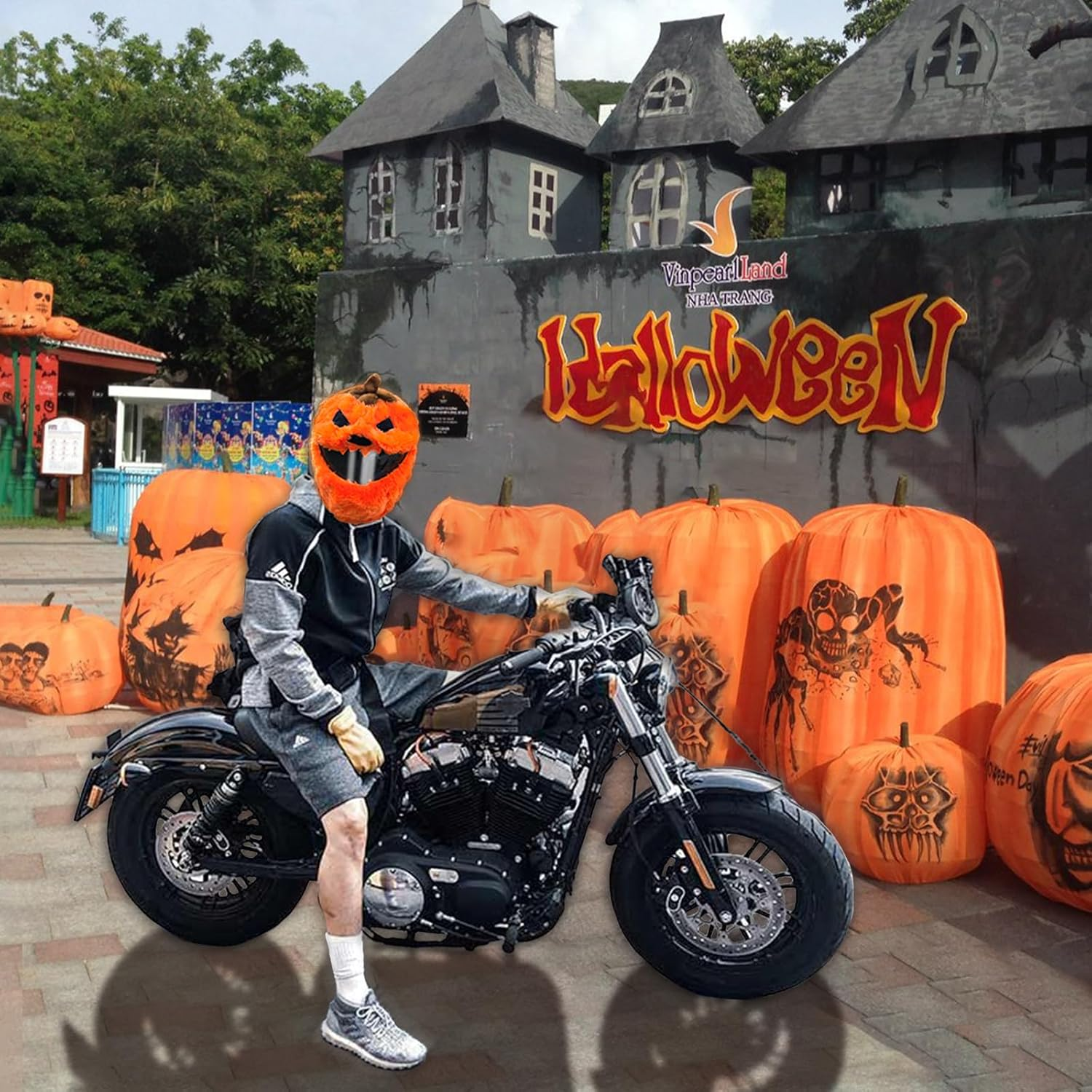 Halloween Pumpkin Motorcycle Helmet Cover,Christmas Motorcycle Helmet Cover,Pumpkin Helmet Cover,Halloween Hat Decoration Accessories for Men,For Motorcycle Helmet, Fun Rides and Gifts image number 2