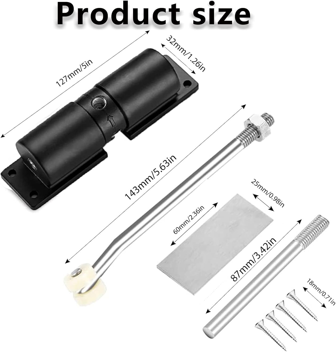 Spring Door Closer, Adjustable 20-70 Kg Closing Door Hinge, Automatically Closer, Easy to Install, White Convert Hinged Doors to Self Closing, for Residential and Light Commercial Use. (Black) - White image number 6