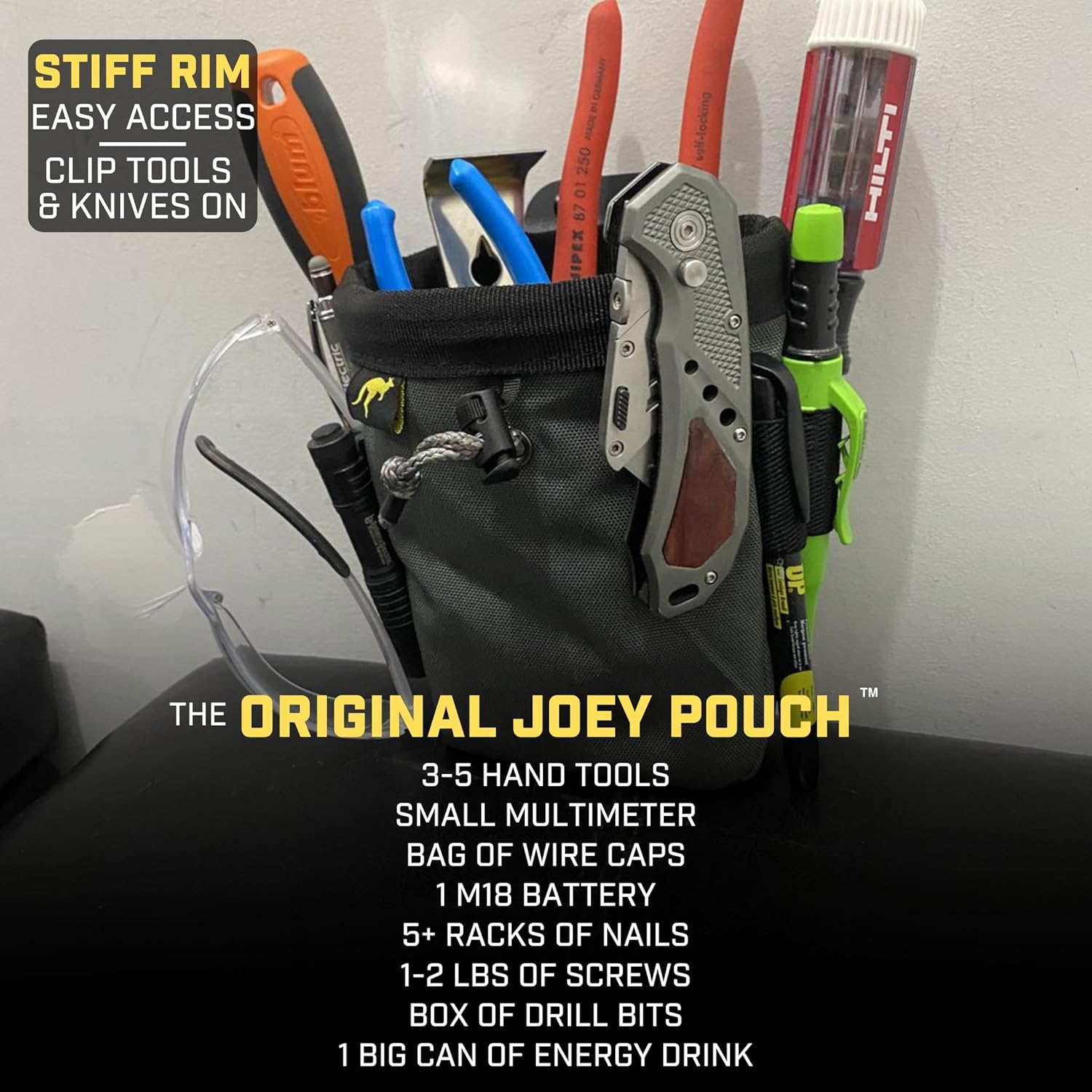 Joey Pouch | Clip-On Tool Belt Bag for Tools, Screws, and Nails - Great for an Electrician, HVAC Tech, Plumber, Carpenter, Contractor, Handy Man, and Any Tradesperson Who Wears a Small Utility Pouch