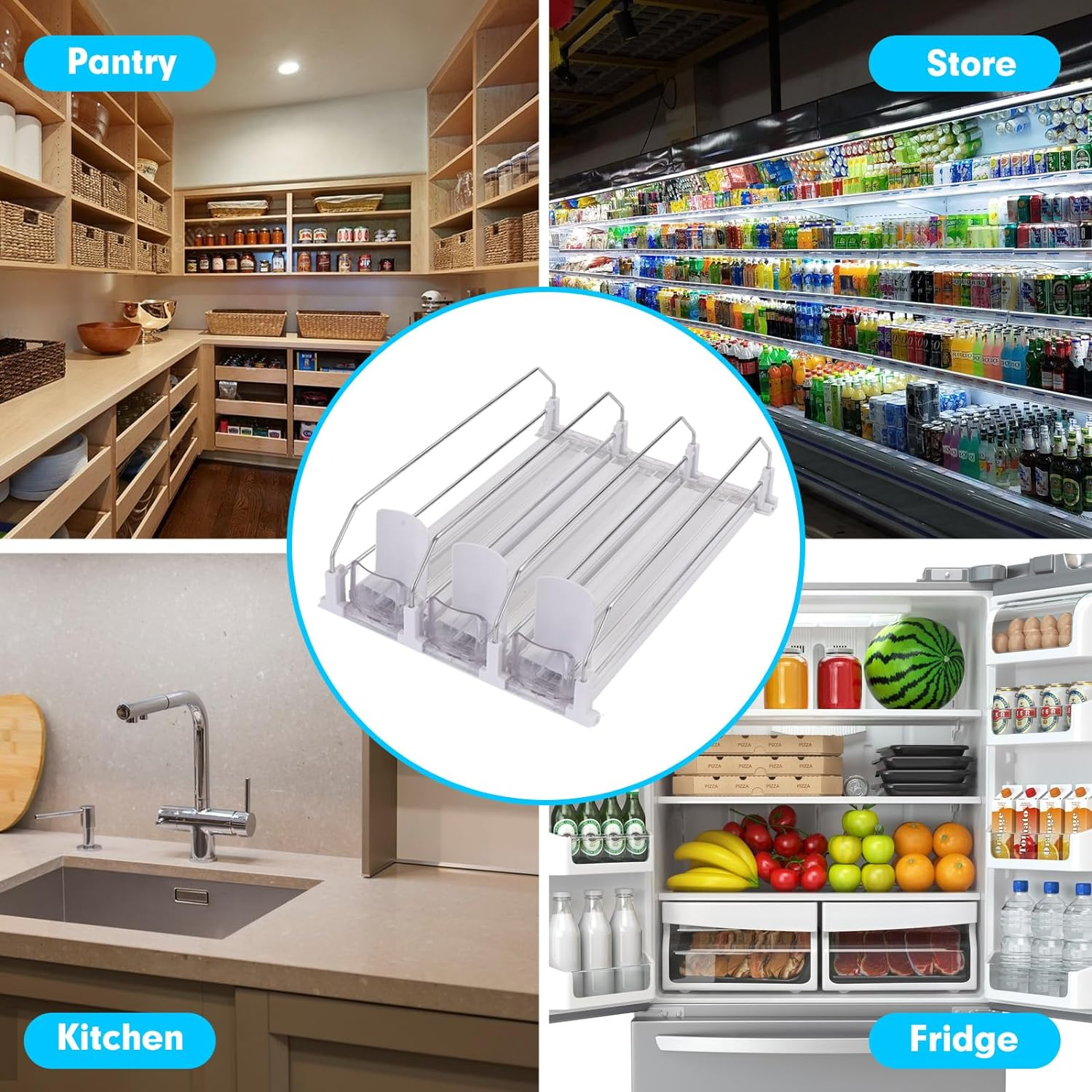 Automatic Soda Can Organizer for Refrigerator Already Assembled Can Dispenser for Soda Seltzer Drink Pop Can Holder Self-Pushing Drink Organizer for Fridge Storage 12 Cans of 11.15Oz 12Oz 16Oz 16.9Oz image number 2