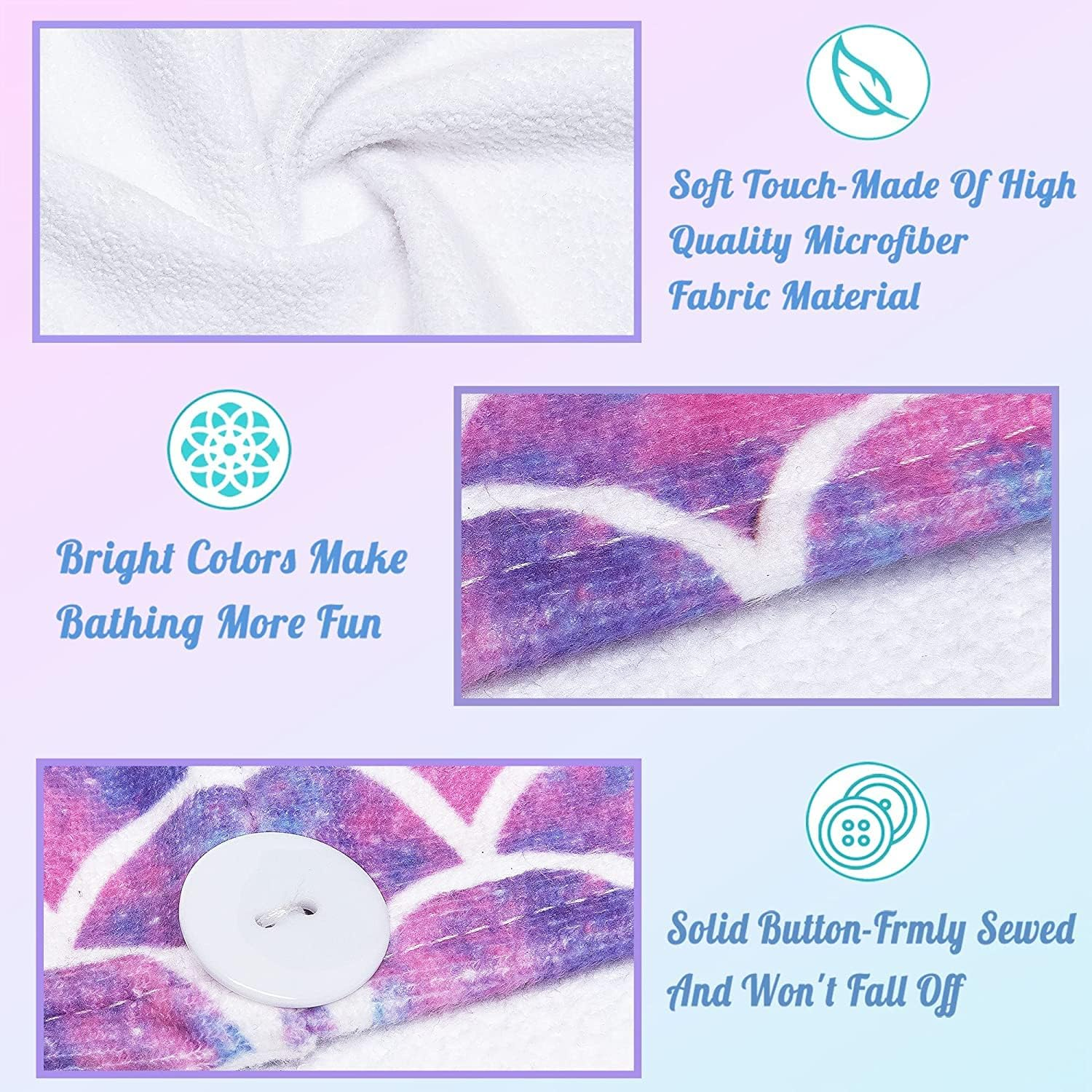 ELLEWIN Microfiber Hair Towel Wrap for Kids Girls 2 Pack Turban Drying Women Set Absorbent Quick Dry Twisty anti Frizz Curly Long Thick (Mermaid) Galaxy&Multicolor-Normal-2Pack One Size - Galaxymulticolor-Normal-2Pack image number 5