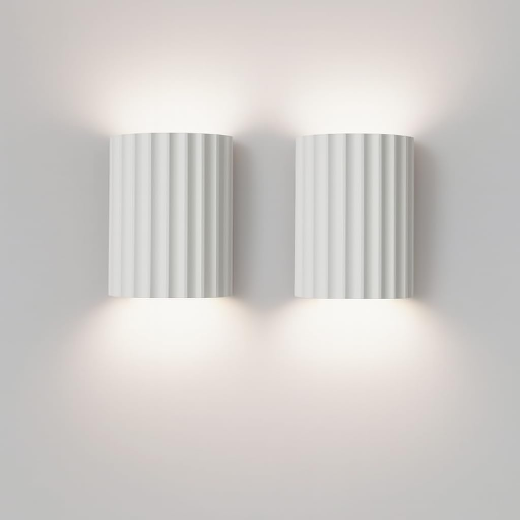 Modern White LED Wall Sconce &ndash; up and down Indoor Light Fixture with Ripple Texture, G9 Bulbs Included &ndash; for Bedroom, Hallway, Entryway, 2PCS image number 4