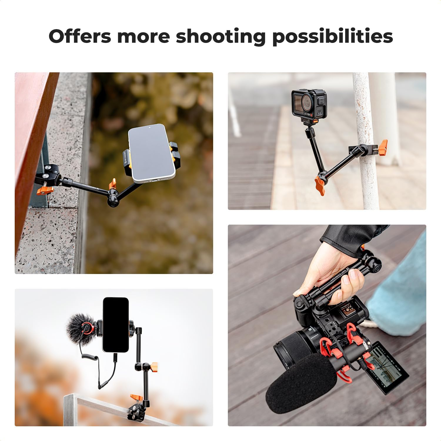 K&F CONCEPT 9.8" Magic Arm with Clamp, Super Clamp with 1/4" 3/8" Screw, Camera Arm with Cold Shoe Mount for DSLR Action Cam Monitor Tripod, Camera Mount Compatible with DJI Osmo Gopro Hero Insta360 image number 4