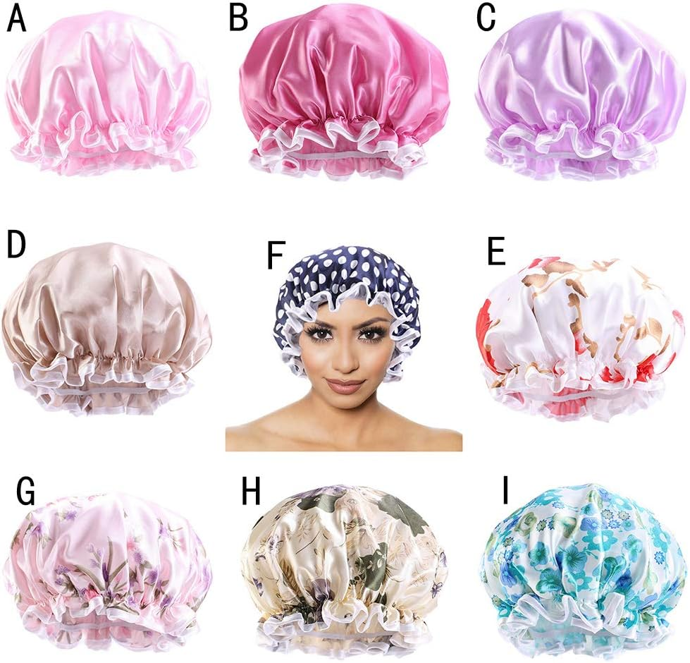 COMVIP Women Waterproof Elastic Band Bathing Cap Sleep Stain Bonnet I: Blue