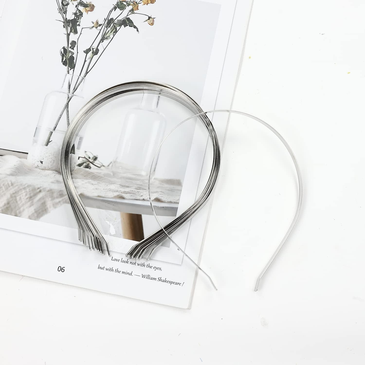 20 Pack Bulk 7 MM Thin Silver Black Plain Blank Hard Wire Metal Headbands Base Hair Bands Clasps Tiara DIY Crafting Accessories for Women image number 4