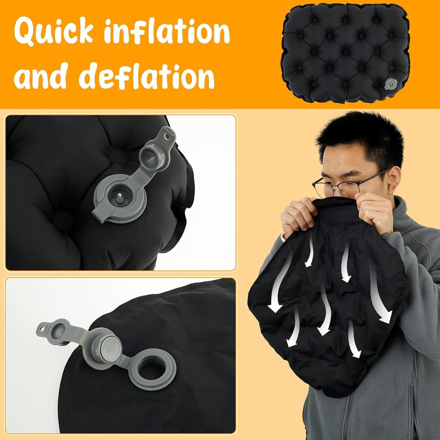 Inflatable Seat Cushion, Lightweight Portable Comfortable Air Pad for Camping, Hiking, Office, Airplane, Car, and Stadium Travel Use (Grey) - Black image number 5