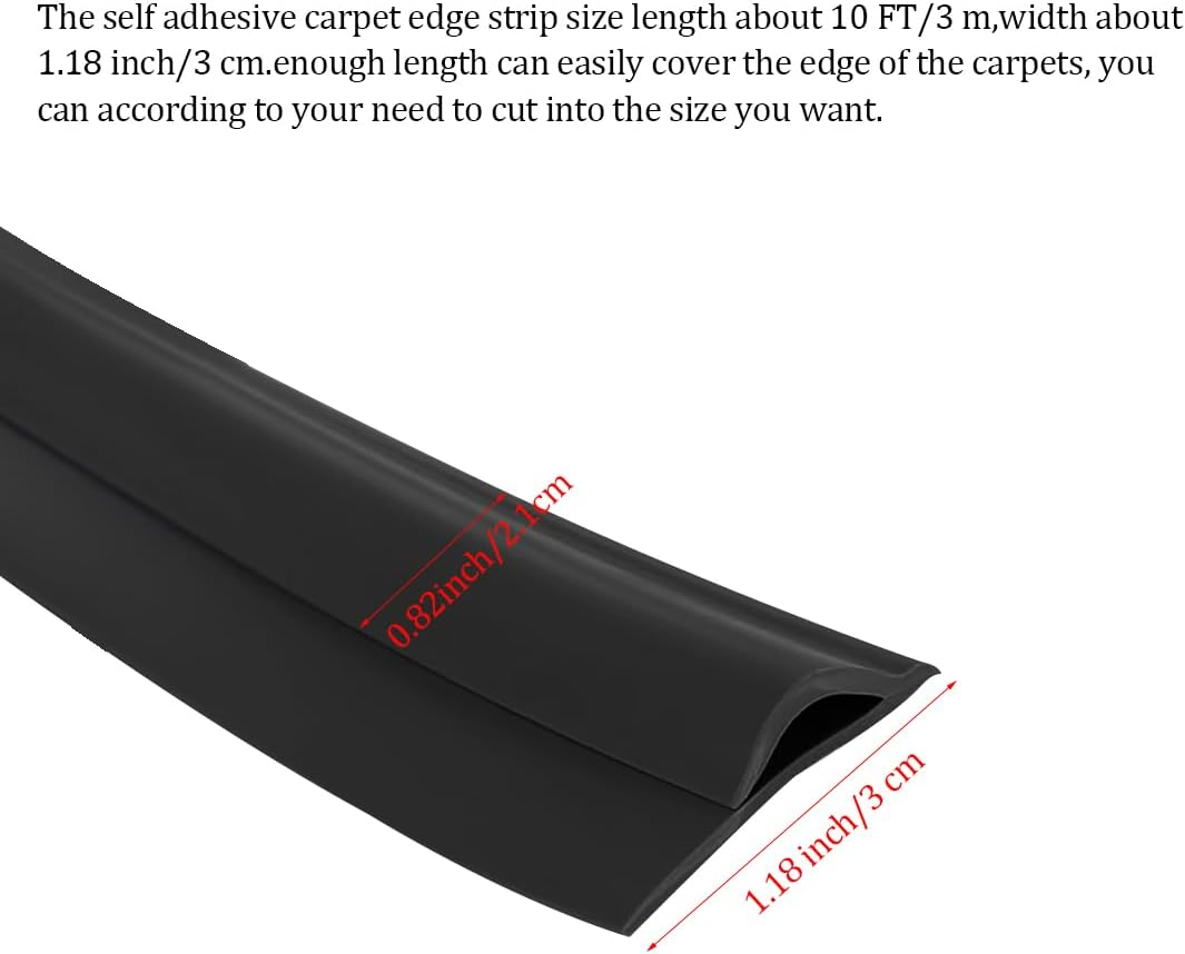 Flexible Carpet Edge Trim Strip,10 Ft Self-Adhesive Carpet Trim Strip,Flexible Rug Edge Protector for Doorway,Black - Black image number 6