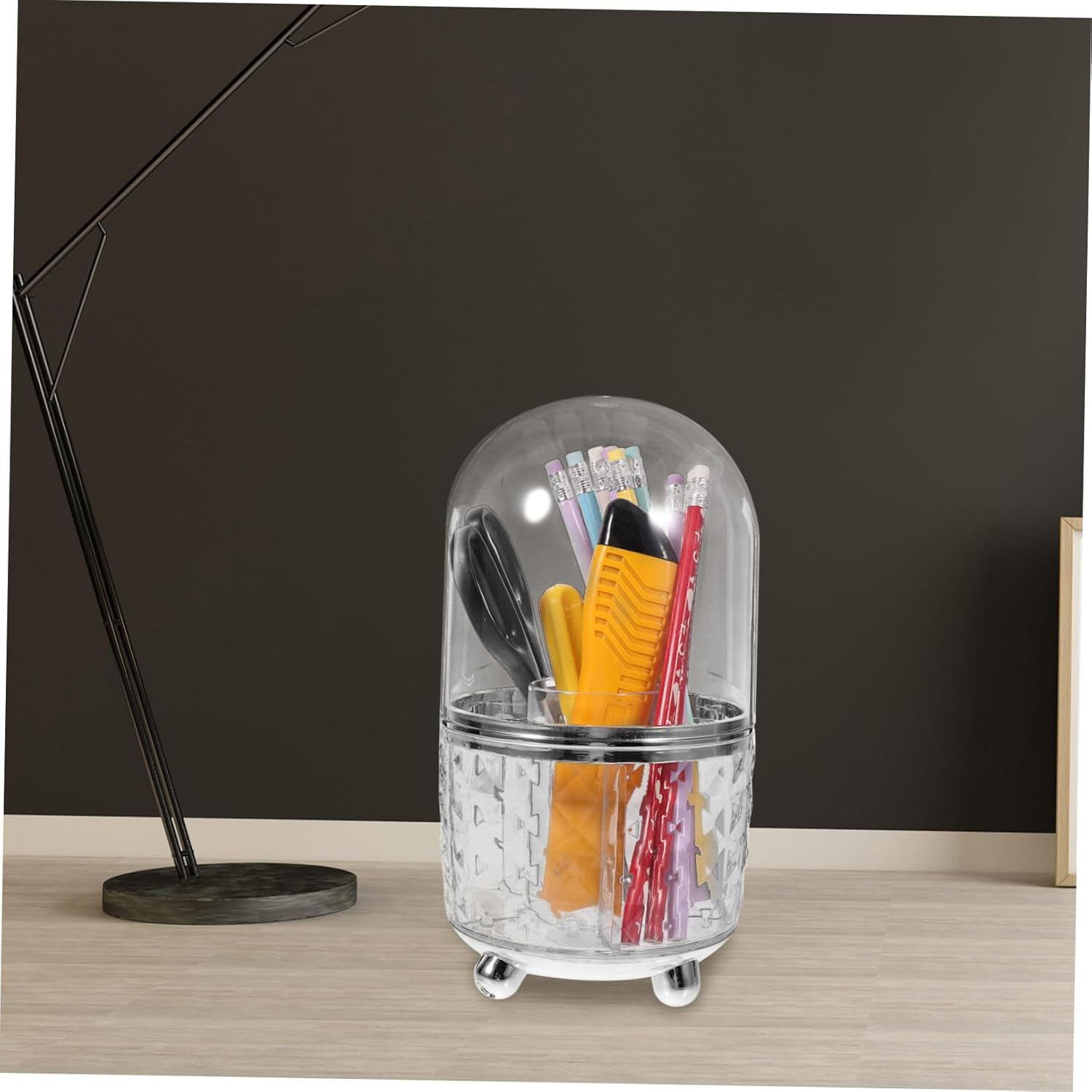 HOODANCOS Versatile Makeup Brush Organizer Rotating Stationery Box Home Office Storage Makeup Brush Holder Lid Desk Accessory image number 2