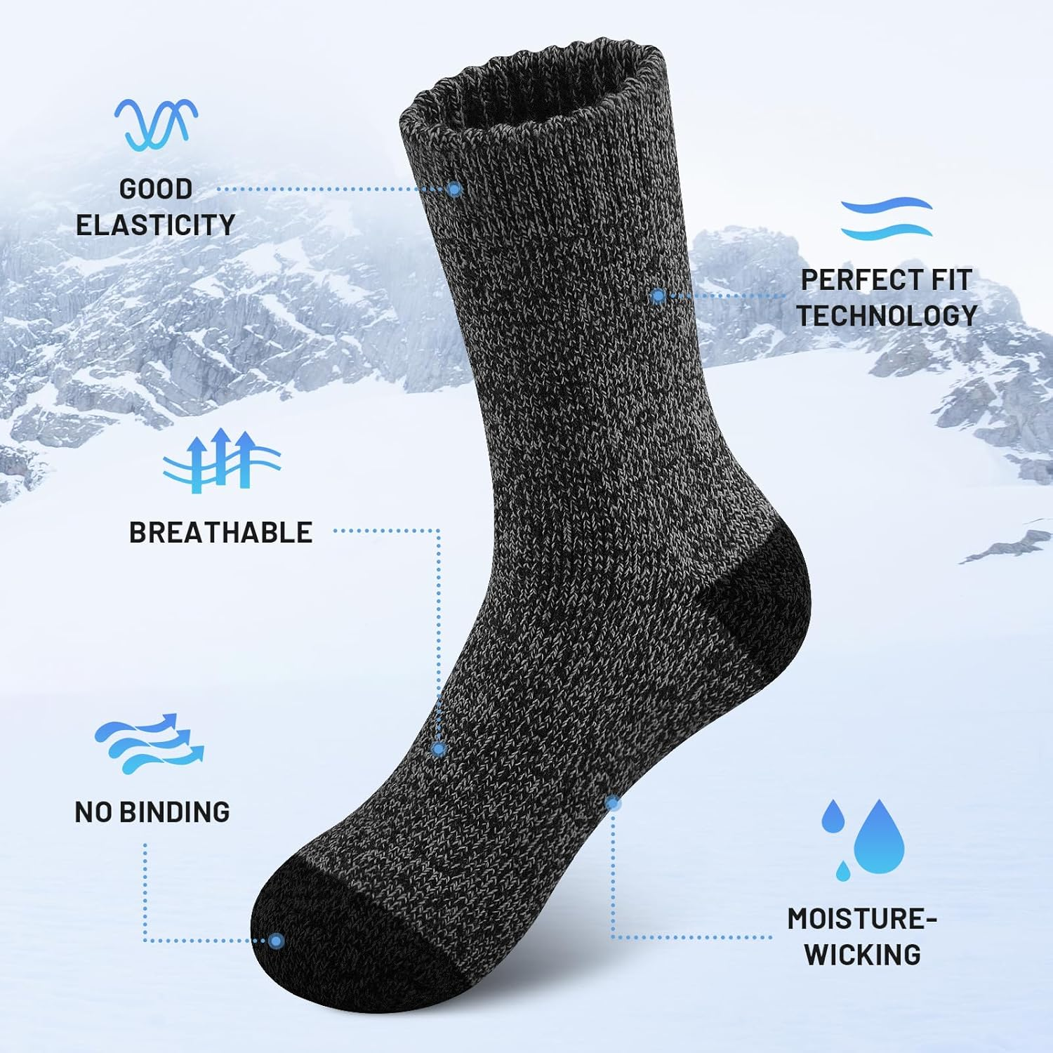 SIMIYA 5 Pairs Mens Merino Wool Socks Thick Winter Hiking Socks Thermal Crew Socks image number 1