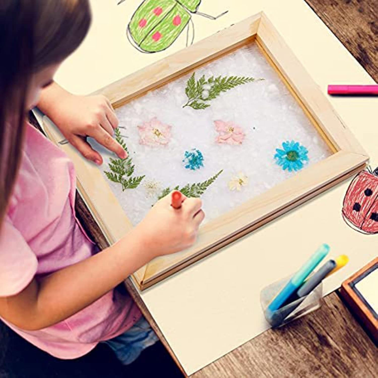 Yieidui 3 Pieces Paper Wooden Paper Mold Making Screen Kit 3 Size Frames for DIY 12.7X17.8Cm 19.8X24.8Cm 24.8X33.0Cm image number 5