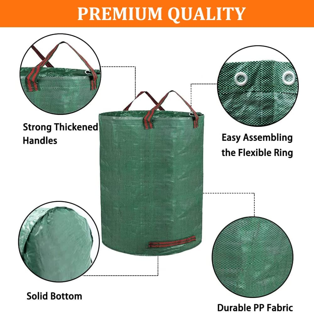 4 Pack 72 Gallons Reusable Yard Waste Bags, Large Lawn Leaf Bags Heavy Duty with 4 Handles Garden Waste Bags Container for Clean up Outdoor Debris Leaves Grass Clippings image number 6