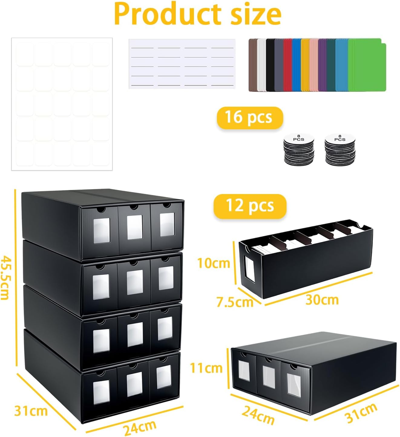 REASROR 12000+ Capacity Trading Card Storage Box for Tcg/Mtg/Sports Cards, with 48 Dividers, Visible Window Design, Labels, Easy to Assemble