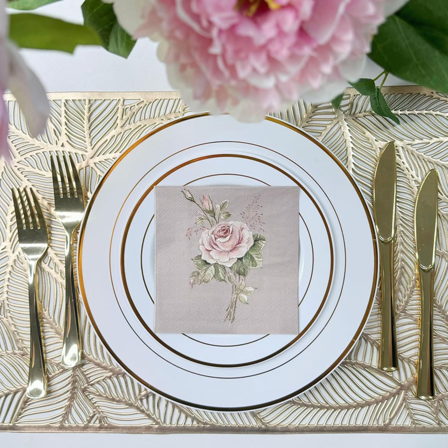 Besalily Vintage Rose Flower Napkins Paper Disposable Decorative Dining Paper Napkins Wedding Party Napkins Cocktail Napkins Paper Napkins Serviettes (25X25Cm) image number 1