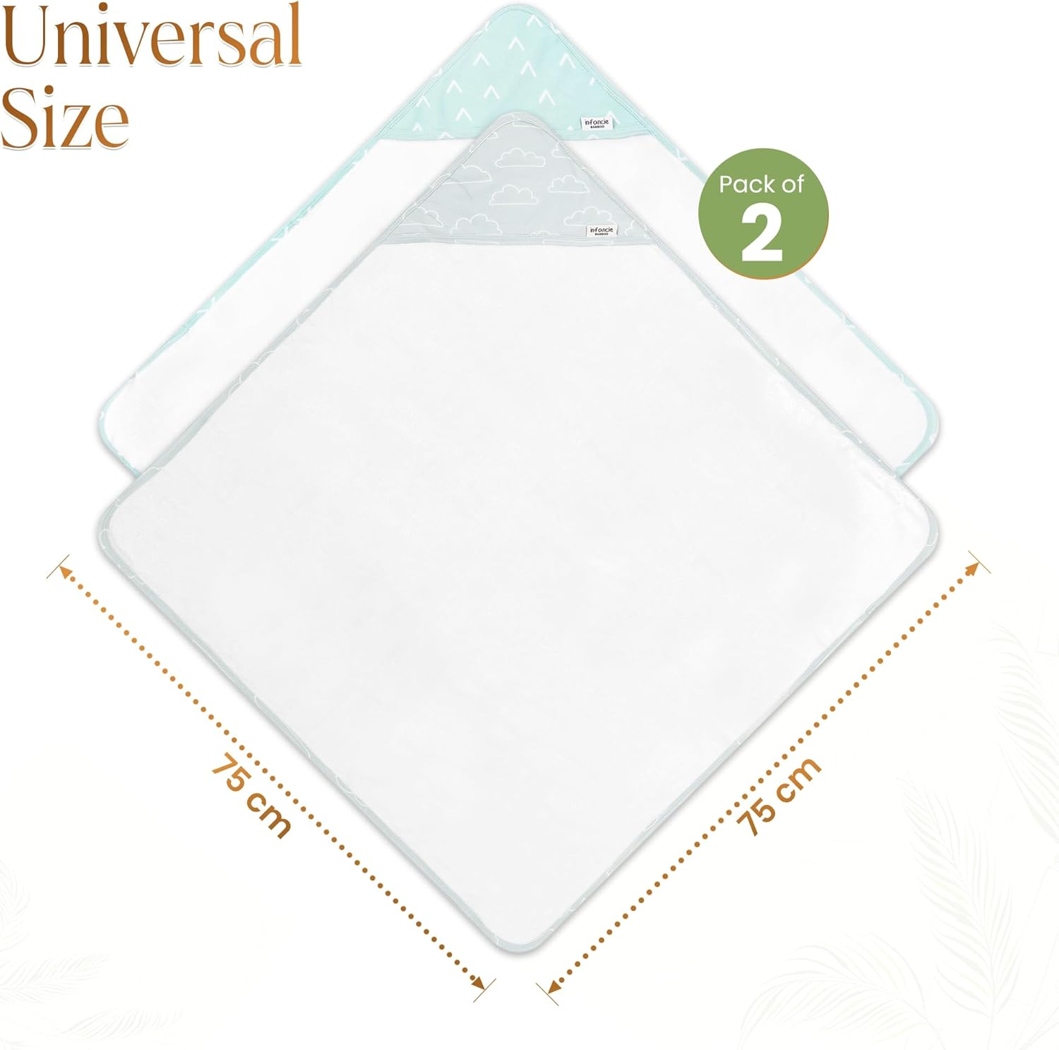 Baby Orgainc Hooded Towel, Premium Bamboo Infant, 2-Pack, 75X75 Cm, Soft Newborn Bath with Hood for Baby Girls & Boys (Seafoam Green/Baby Blue) - Pink/Peach image number 4