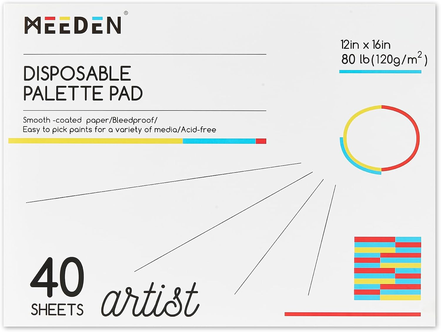 MEEDEN Artist Palette Paper Pad: 12''X16'', 40 Sheets (80Lb/120Gsm) Paint Palette Paper - Disposable Color Mixing Paper for Acrylic Watercolor Oil Painting image number 3