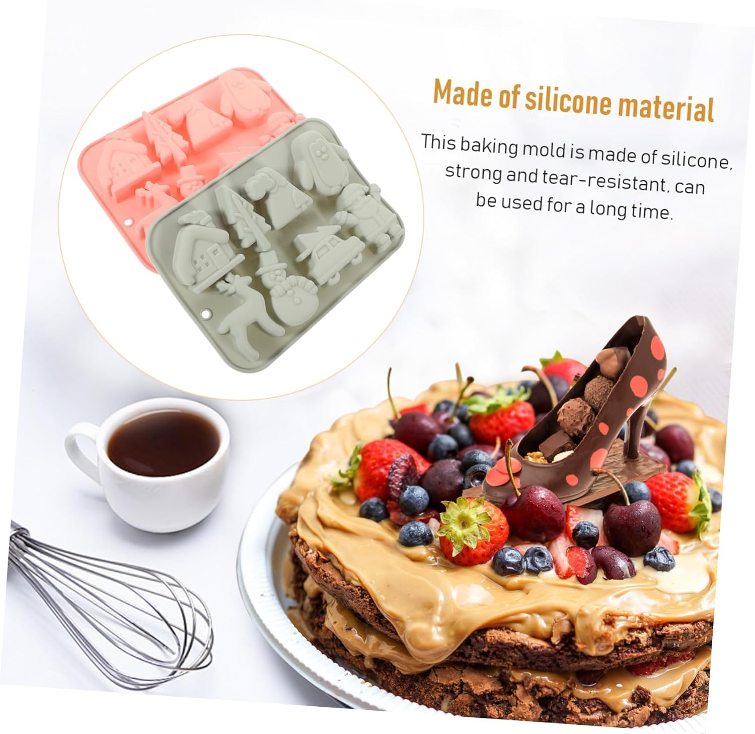 2Pcs DIY Christmas Theme Silicone Baking Molds Xmas Cookie Molds for Candy image number 4