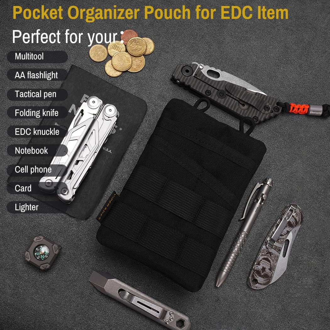 VIPERADE VE3-P Pocket Organizer Pouch, EDC Pocket Organizer Men with DIY Patches Area, EDC Organizer Pouch with 4 Tool Storage EDC Pouch for Flashlight, Pocket Knife, EDC Pen, EDC Gear (Black) image number 4