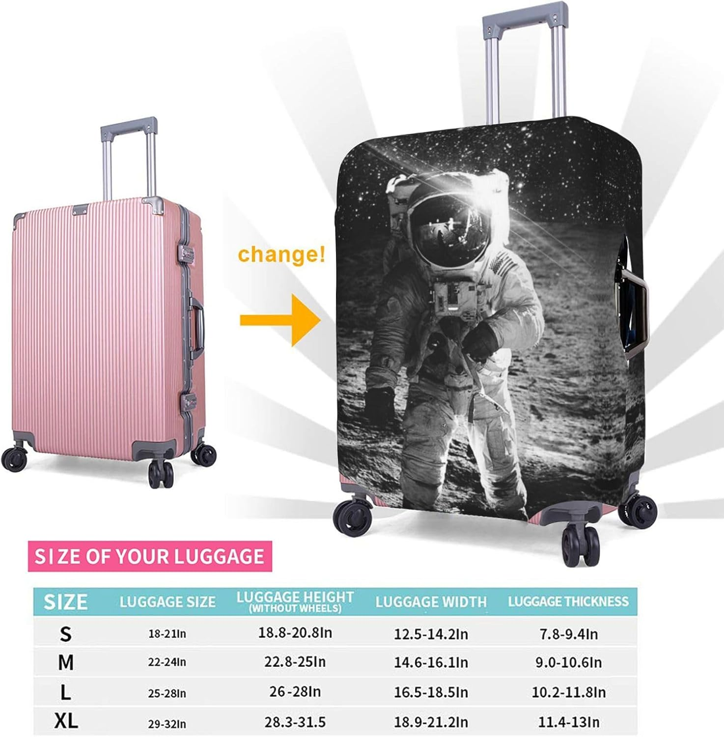 Obabo Programmer Programming Code Travel Luggage Cover,Washable Suitcase Cover Protector Anti-Scratch Suitcase Cover Fits 18-32 In, Lunar Astronaut, L image number 3