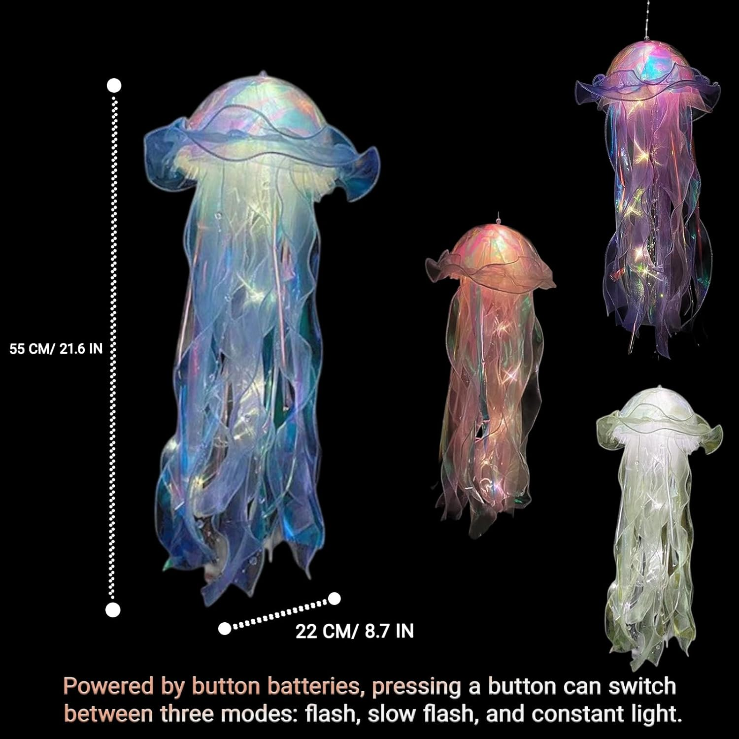 KEGOZ Jellyfish Light, 5Pcs Hanging Jelly Fish Lamp, Jellyfish Decor for Kids Bedrooms Living Room, Creative Glowing Jellyfish Night Light for Mermaid Theme & under the Sea Party Decorations(5 Colors) image number 3
