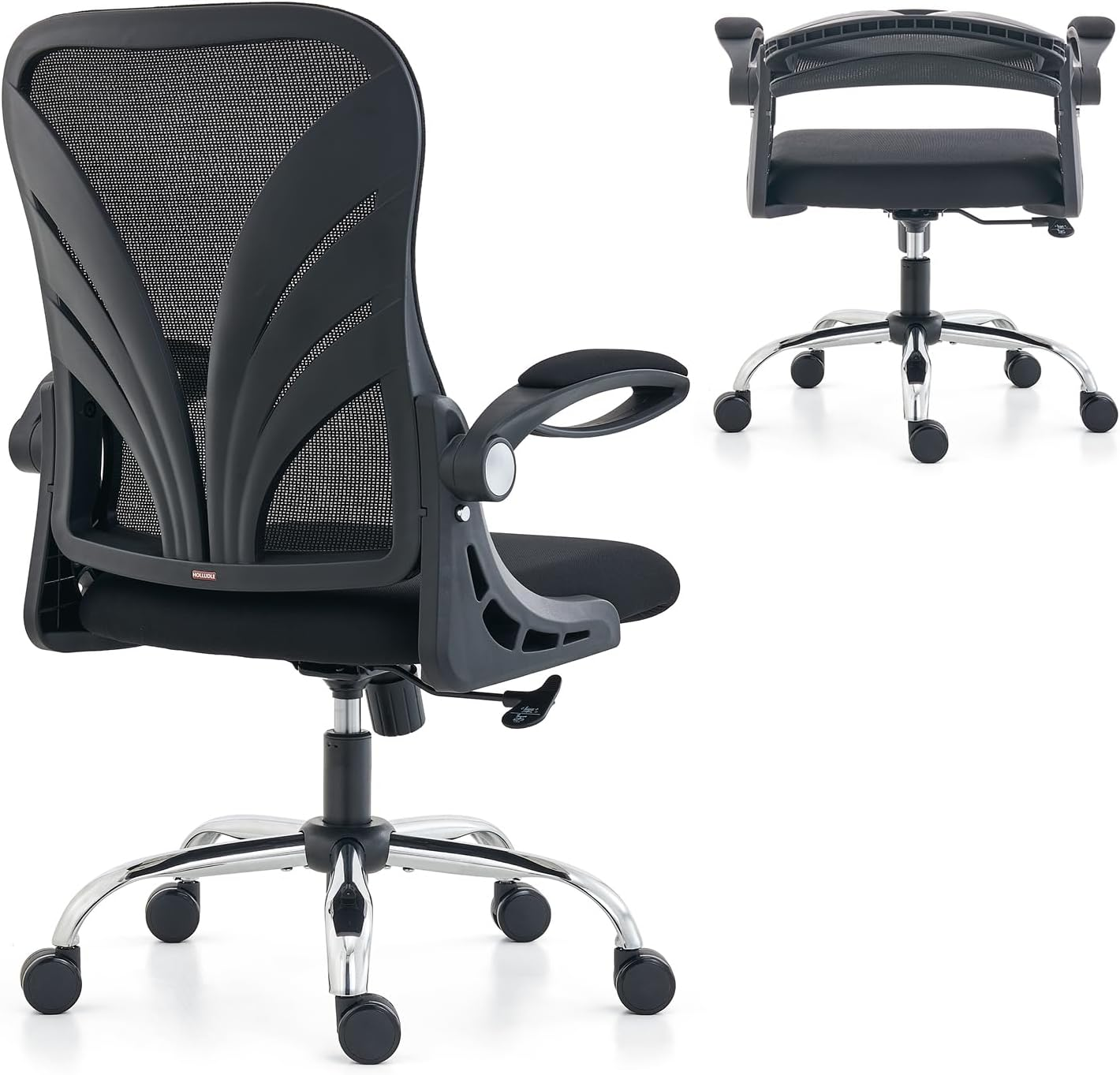 Ergonomic Office Chair with Foldable Backrest, Computer Desk Chair with Flip-Up Armrests, Mesh Lumbar Support and Tilt Function Big and Tall Office Chair, Black