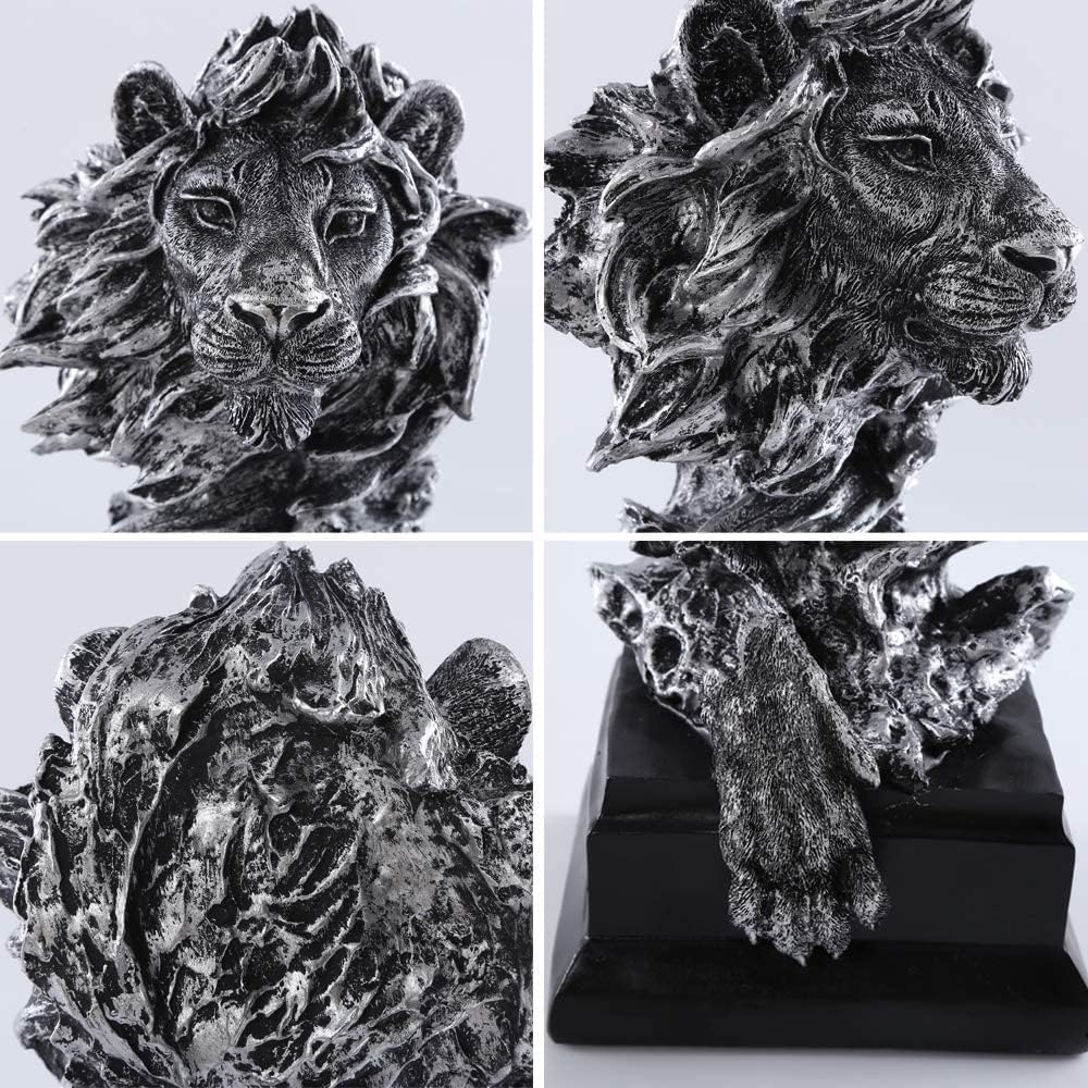 H&W Sandstone Lion - the King of Beasts - Statue Decoration for Home/Study/Living Room, Great Collectible Figurines, Best the Man, Silver Color (HH17-D3)&hellip;