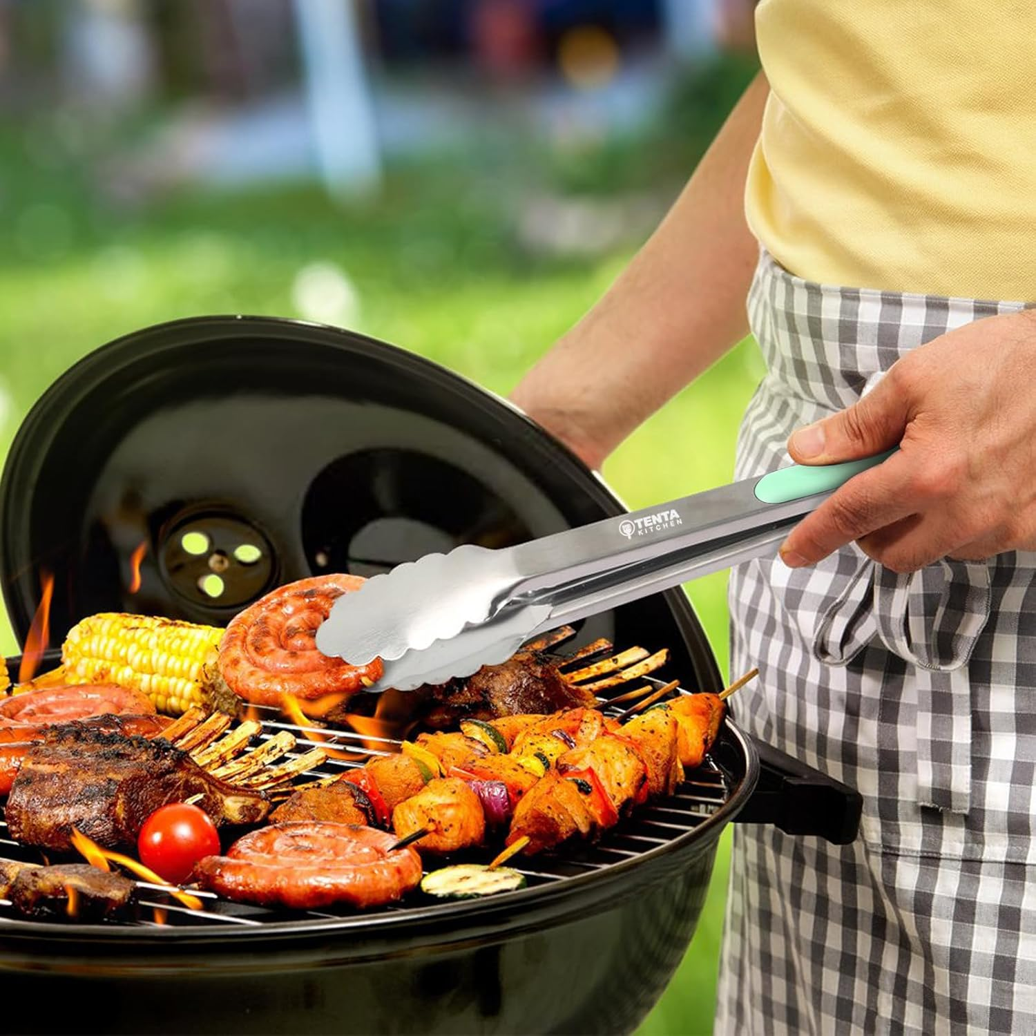 Tongs for Cooking, 12-Inch Stainless Steel Kitchen Tongs, Locking Metal Food Tongs with Silicone Non-Slip Grip, Kitchen Utensils Tongs for Food, Salad and Outdoor BBQ (Set of 4) - 4 Color image number 2