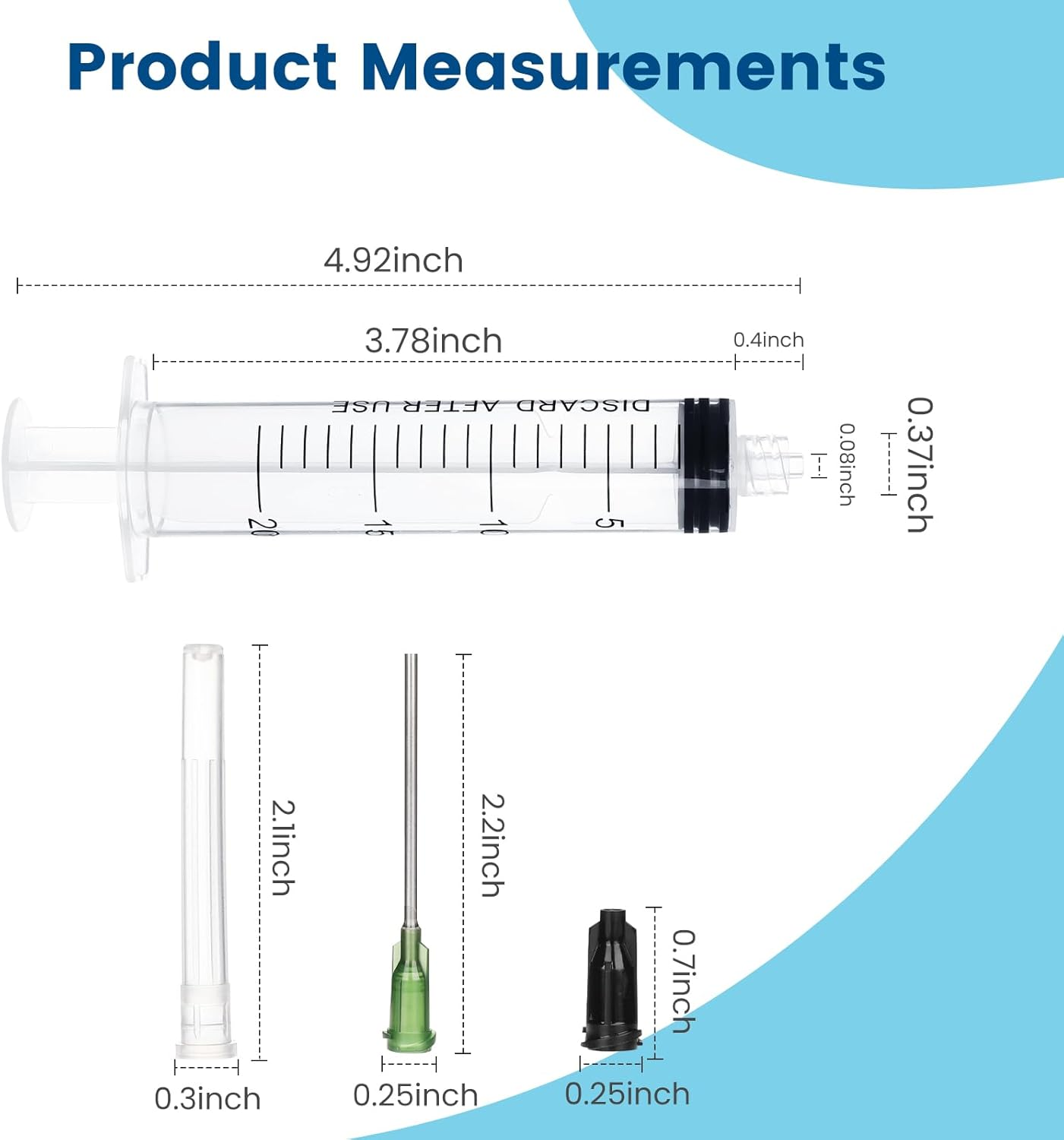 20Ml Sterilization Packing Syringe with 14Ga 1.5 Inch Blunt Tip Dispensing Needles and Storage Caps and Needle Caps for Engineered Fluid，Glue Applicator and Refilling (Pack of 5) image number 2
