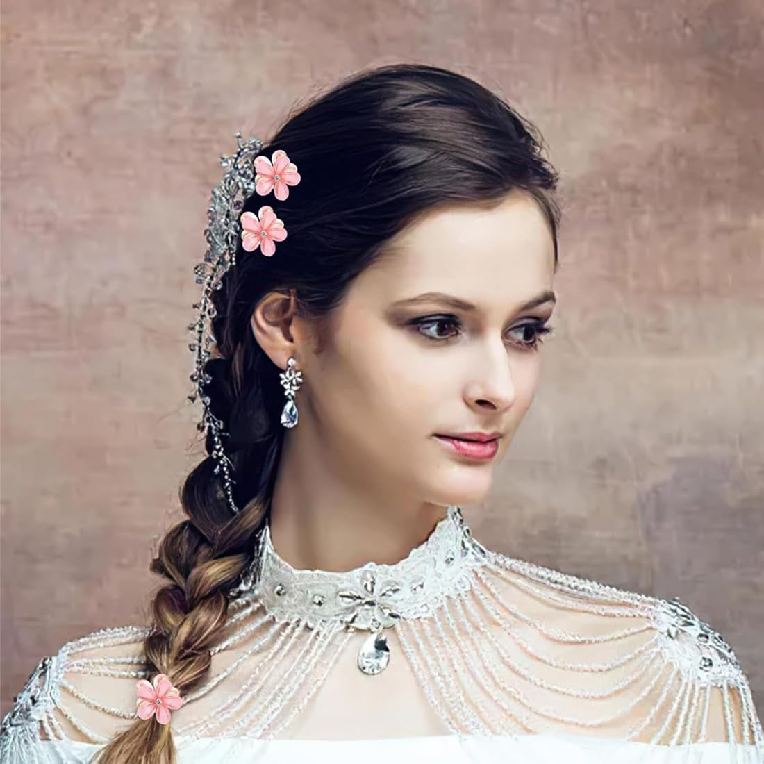 SIRLOMU 10 Pieces Mini Hair Accessories Flower, Cute Rhinestone Flower Hair Clips, Small Flower Hair Clips for Photoshoot, Daily Life, Party, Wedding(White) image number 1