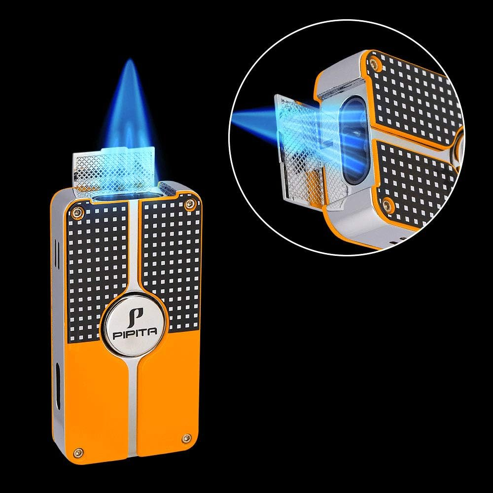 PIPITA Torch Lighter Gift Set,Windproof Triple Jet Blue Flame Torch Lighter with Punch and Cutter Set, Refillable Buntane Gas Lighters (Without Gas) (Silver) image number 6