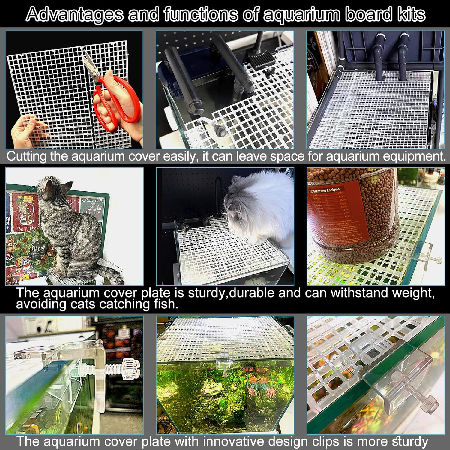 4 Aquarium Lid Hood Fish Tank Top Cover Terrarium Lid Plastic Grid Panel Egg Crate Grate 6 Aquarium Glass Cover Board Clip image number 2