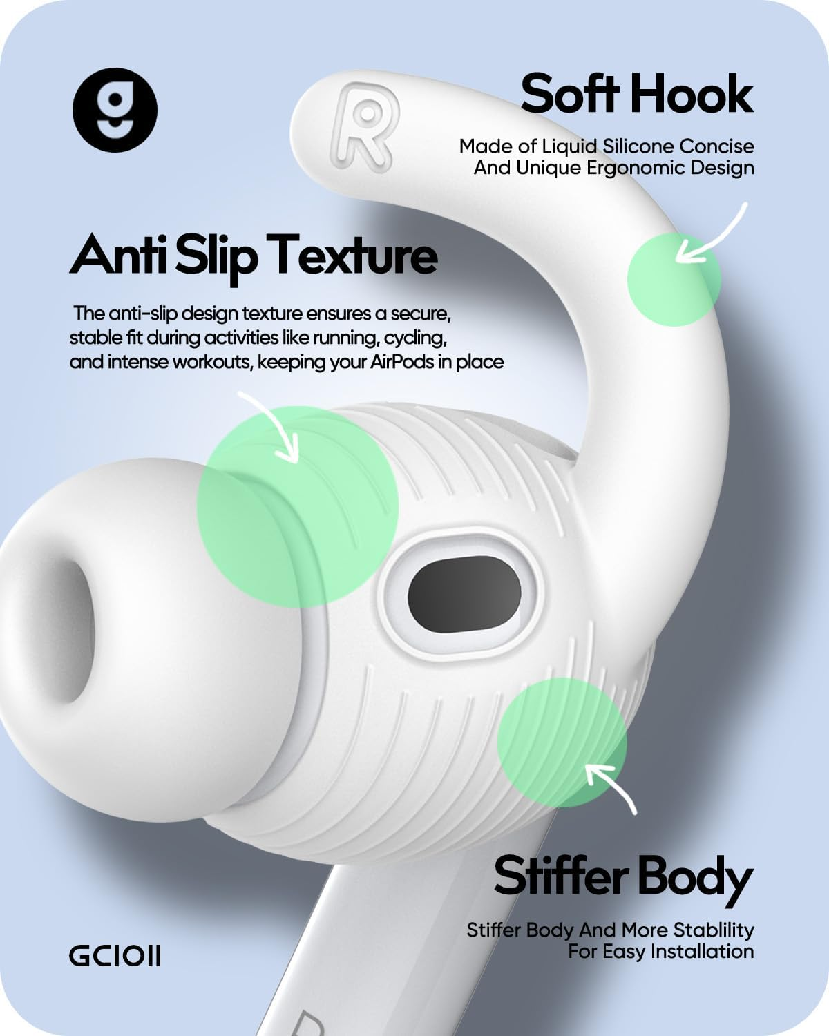 Gcioii 3 Pairs for Airpods Pro 3 Ear Hooks Covers (2025) [Added Storage Pouch] anti Slip Sport Ear Tips Accessories Compatible with Apple Airpods Pro 3Rd Generation (White) image number 4