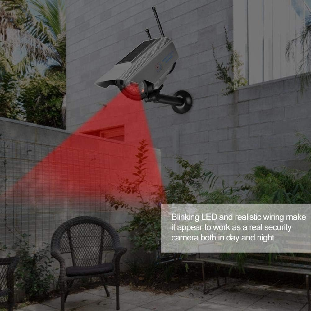 Dummy Fake Surveillance Security Camera,Solar Power LED Fake Camera Outdoor Silver Dummy Camera with Solar Light for Home Business Outdoor image number 5