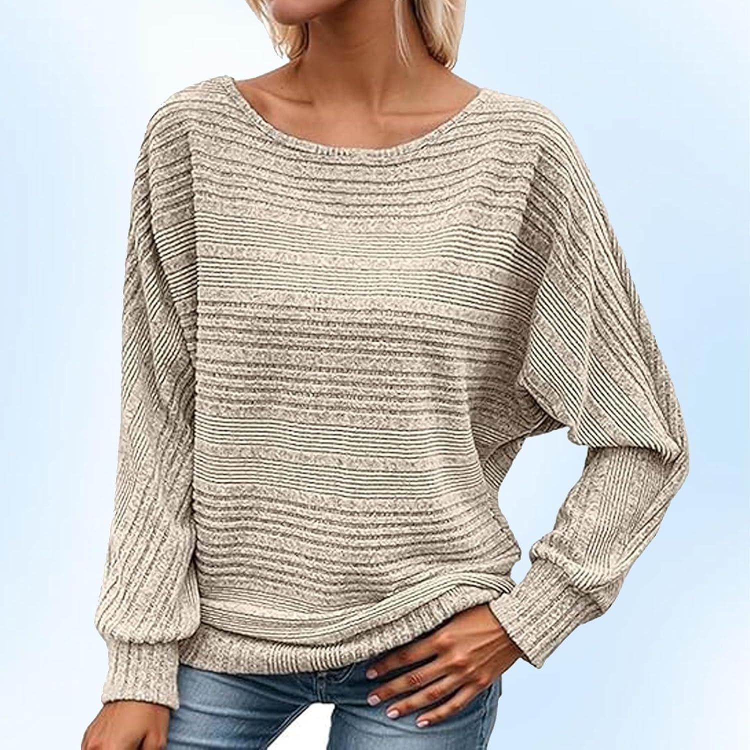 Women'S Batwing Sleeve Sweater - Lightweight Knit Pullover W/Crewneck, Long Sleeve Casual Tunic Top for Fall Winter Layering image number 5