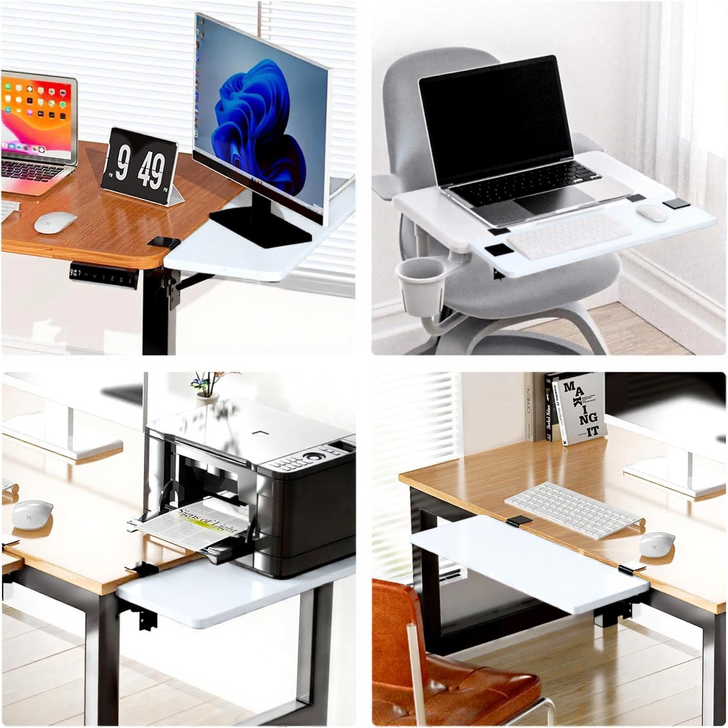 Uandhome Desk Extension,Ergonomic Desk Extension, Foldable Table Extensions,Black Keyboard Tray, Sturdy Computer Desk Extensiones, Keyboard, Elbow Armrest Support for Home, Office (White) - White image number 1