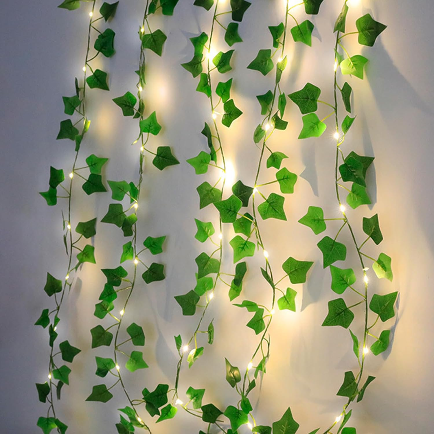 10M 100LED Vine Leaf Fairy String Lights Batteries Powered, Fake Green Ivy Vine Fairy String Lights for Room Home Bedroom Outdoor Indoor Curtain Garden Decor image number 6