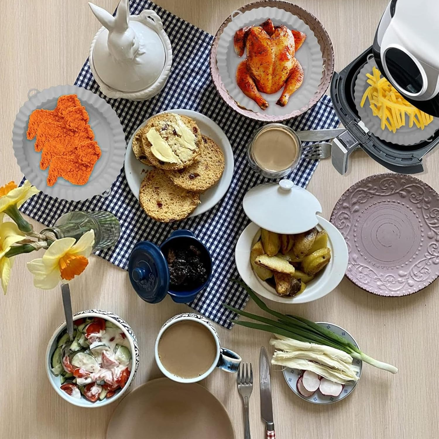 2Pcs Air Fryer Silicone Pot, Reusable Air Fryer Liners, Air Fryer Basket, Kitchen Accessories Replacement for Disposable Parchment Paper Liner, Compatible with Ninja, Tower, COSORI (Grey) - Grey image number 2