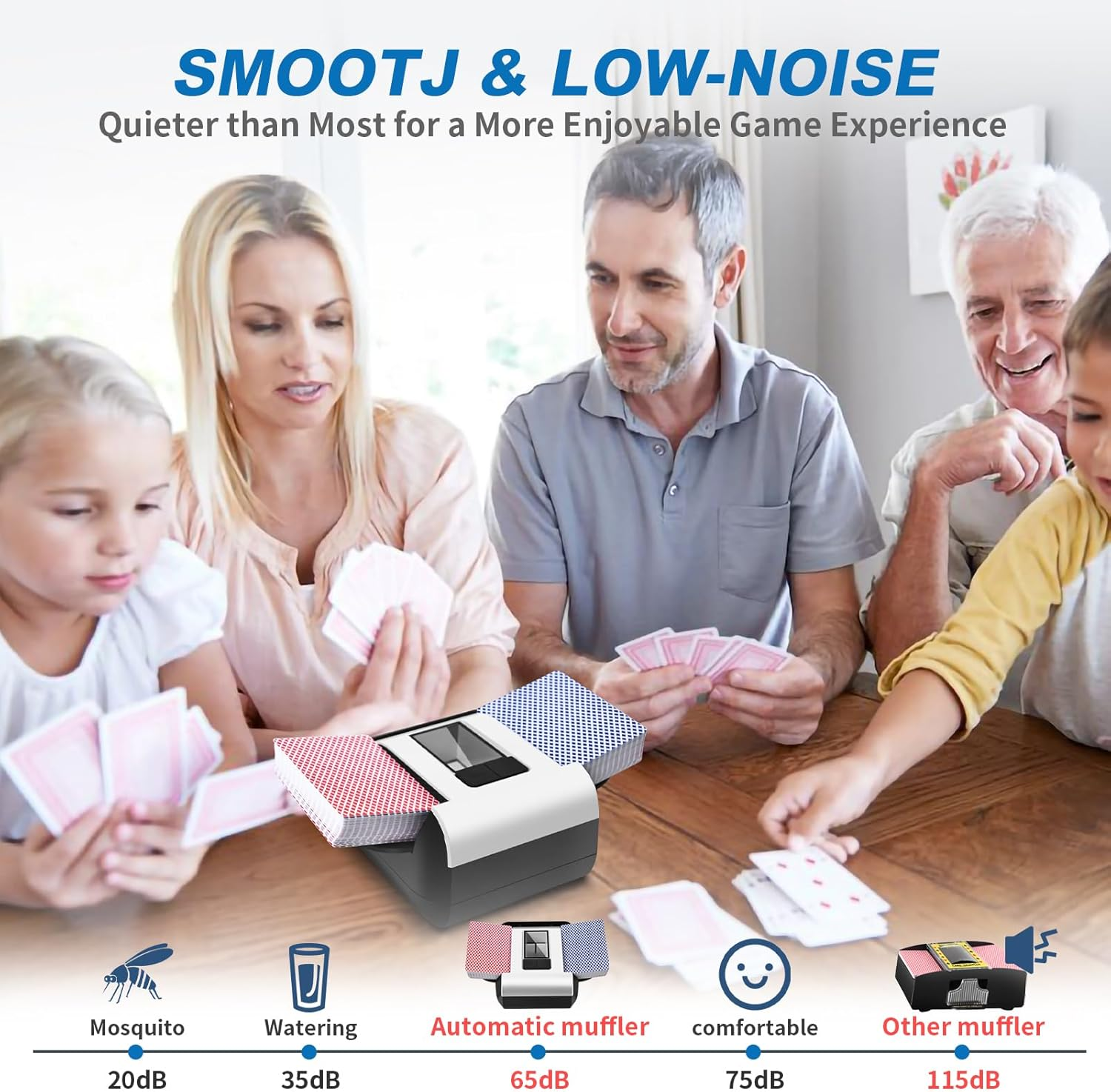 CARDSPIN UNO Card Shuffler 2 Deck, Low Nois Automatic Card Shuffler with Manual & Automatic Mode, Rechargeable & Portable for UNO Card Game, Skip Bo Card Game, Poker, Phase10 (2 Deck)